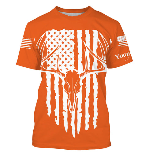 American Flag Deer Hunting Personalized Deer Skull Hunting Shirt For Hunters A45