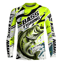 Load image into Gallery viewer, Personalized Largemouth Bass Fishing Jerseys, Bass Fishing Camo Long Sleeve Fishing Shirts | Green IPHW6031