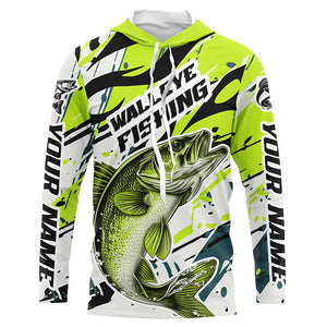 Personalized Walleye Fishing Jerseys, Walleye Fishing Camo Long Sleeve Fishing Shirts | Green IPHW6032