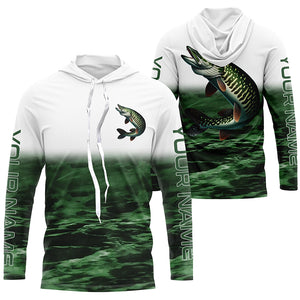 Musky Fishing Custom Long Sleeve Tournament Shirts, Performance Muskie Fishing Jerseys | Green IPHW6301