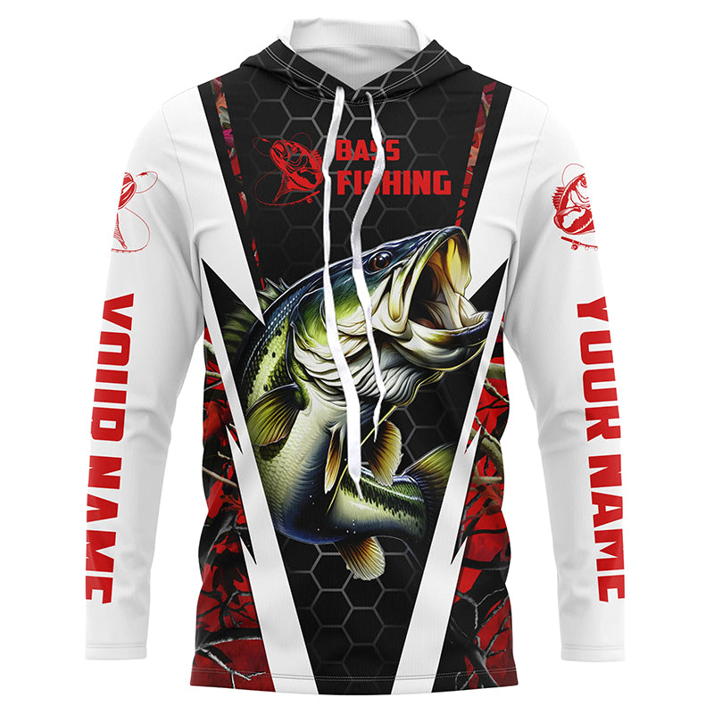 Personalized Bass Fishing jerseys, Bass Fishing Long Sleeve Fishing tournament shirts | red camo IPHW3681