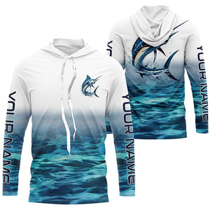 Marlin Fishing Custom Long Sleeve Performance Fishing Shirts, Marlin Saltwater Fishing Shirt IPHW6325