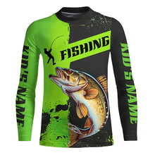 Load image into Gallery viewer, Custom Walleye Fishing Long Sleeve Tournament Shirts, Walleye Fishing Jerseys | Black And Green IPHW6333