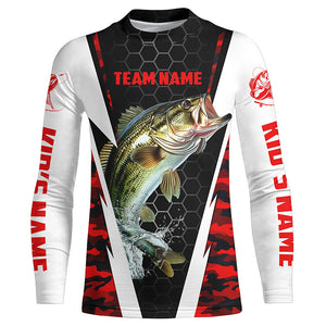 Custom Bass Fishing Jerseys For Fishing Team, Largemouth Bass Long Sleeve Fishing Shirts | Red IPHW4532