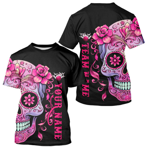 Pink Sugar Skull Tattoo Custom Men Bowling T-Shirts Shirts, Halloween Team Bowling Jerseys IPHW5243