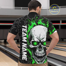 Load image into Gallery viewer, Personalized Skull Bowling Shirt For Men Custom Team'S Name Flame Bowler Jerseys |  Green IPHW5008
