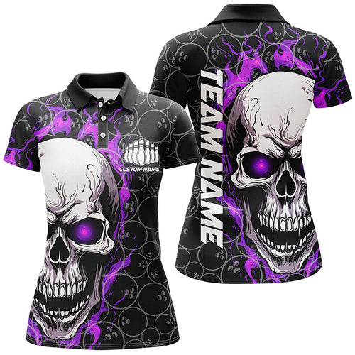 Personalized Skull Bowling Shirt For Women Custom Team'S Name Flame Bowler Jerseys |  Purple IPHW5009