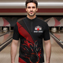 Load image into Gallery viewer, Black And Red Custom Name Bowling Tournament Jerseys For Men And Women, Bowling Team Shirts IPHW6185