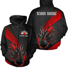 Load image into Gallery viewer, Red And Black Custom Flame Bowling Shirt For Men And Women, Hoodie Bowling Team Shirts With Name IPHW6185