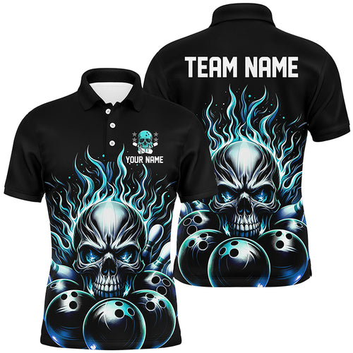 Personalized Multi-Color Skull Bowling Shirt For Men, Women And Kids, Custom Team'S Name Flame Bowler Jerseys IPHW5927