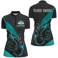 Load image into Gallery viewer, Black And Blue Custom Name Bowling Tournament Jerseys For Women, Bowling Team Shirts IPHW6186