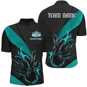 Black And Blue Custom Name Bowling Tournament Jerseys For Men And Women, Bowling Team Shirts IPHW6186