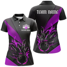 Load image into Gallery viewer, Black And Purple Custom Name Bowling Tournament Jerseys For Women, Bowling Team Shirts IPHW6187