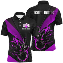 Load image into Gallery viewer, Black And Purple Custom Name Bowling Tournament Jerseys For Men And Women, Bowling Team Shirts IPHW6187