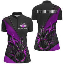 Load image into Gallery viewer, Black And Purple Custom Name Bowling Tournament Jerseys For Women, Bowling Team Shirts IPHW6187