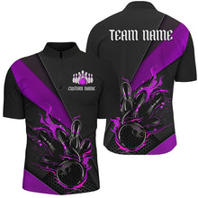 Load image into Gallery viewer, Black And Purple Custom Name Bowling Tournament Jerseys For Men And Women, Bowling Team Shirts IPHW6187