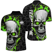 Load image into Gallery viewer, Custom Flaming Skull Team Bowling Shirts For Men, Halloween Bowling Jerseys | Green IPHW5149