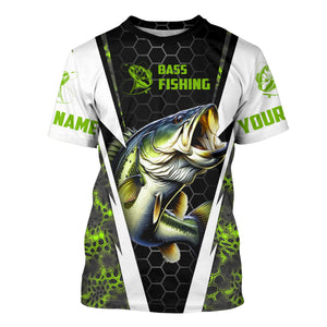 Personalized Bass Fishing jerseys, Bass Fishing Long Sleeve Fishing tournament shirts | green camo IPHW3515