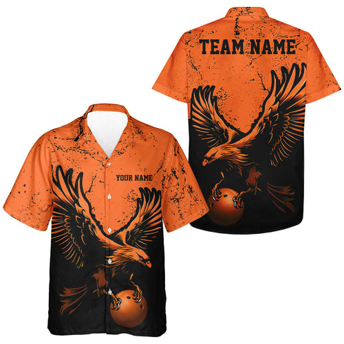 Custom Orange Eagle Men Bowling Hawaiian Shirts Grunge Vintage Bowling Team Jerseys Bowlers Outfits IPHW5343