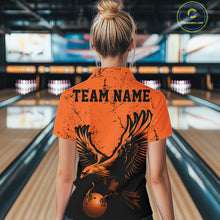 Load image into Gallery viewer, Custom Orange Eagle Women Bowling Quarter Zip Shirts Grunge Vintage Bowling Team Jerseys IPHW5343