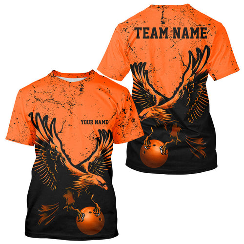 Custom Orange Eagle Men Bowling T-Shirts Grunge Vintage Bowling Team Jerseys Bowlers Outfits IPHW5343