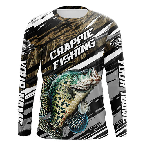 Crappie Fishing Camo Long Sleeve Fishing Shirts, Custom Crappie Tournament Fishing Jerseys IPHW5953