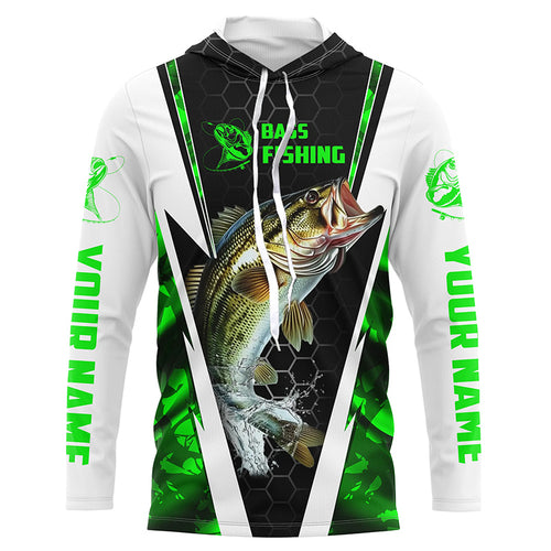 Personalized Bass Fishing Sport Jerseys, Bass Fishing Long Sleeve Tournament Shirts | Green Camo IPHW4403