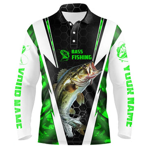 Custom Bass Fishing Jerseys, Bass Fishing Team Long Sleeve Polo Shirts | Green Camo IPHW4403