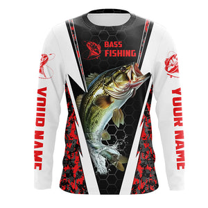 Personalized Bass Fishing Sport Jerseys, Bass Fishing Long Sleeve Tournament Shirts | Red Camo IPHW4407