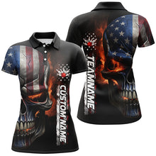 Load image into Gallery viewer, Flame Skull American Flag Custom Women&#39;s Team Bowling Shirts, Patriotic Bowling Shirt  IPHW5177