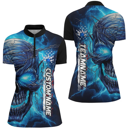 Blue Thunder Lightning Custom Bowling Team Shirts For Women, Personalized Bowling Jerseys IPHW5188