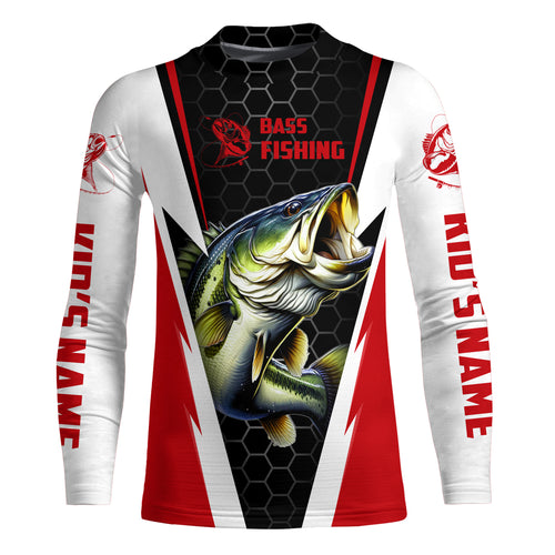 Personalized Bass Fishing jerseys, Bass Fishing Long Sleeve Fishing tournament shirts | red IPHW3400