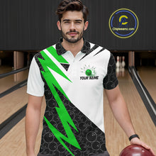 Load image into Gallery viewer, Black and White Bowling Polo, Quarter Zip Shirt for Men Custom Lightning Team bowling jerseys | Green NQS9838