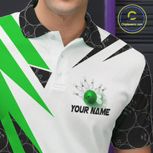 Load image into Gallery viewer, Black and White Bowling Polo, Quarter Zip Shirt for Men Custom Lightning Team bowling jerseys | Green NQS9838