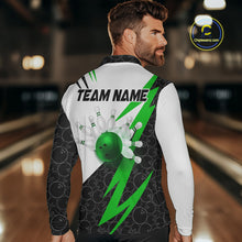 Load image into Gallery viewer, Black and White Bowling Polo, Quarter Zip Shirt for Men Custom Lightning Team bowling jerseys | Green NQS9838