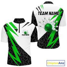 Load image into Gallery viewer, Black and White Bowling Polo, Quarter Zip Shirt for Men Custom Lightning Team bowling jerseys | Green NQS9838