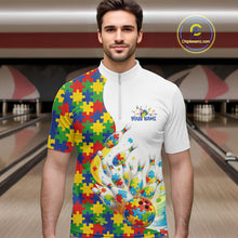 Load image into Gallery viewer, Custom Colorful Autism Awareness Bowling Team Men Quarter-Zip Shirt, Puzzles Bowling Shirt IPHW11197