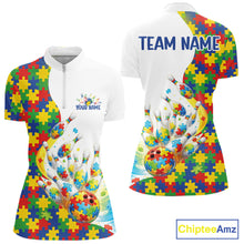 Load image into Gallery viewer, Custom Colorful Autism Awareness Bowling Team Women Shirt, Puzzles Bowling Shirt IPHW11197