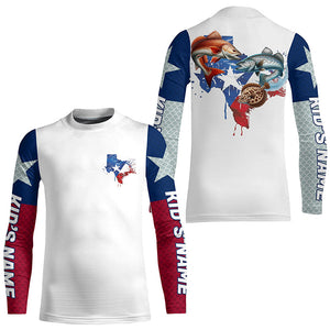 Custom Texas Slam Long Sleeve Fishing Shirts, Texas Trio Redfish, Trout, Flounder Fishing Shirts IPHW7068