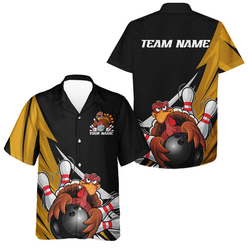 Black And Yellow Custom Funny Turkey Bowling Men And Women Hawaiian Shirt, Thanksgiving Bowling Outfit IPHW7876