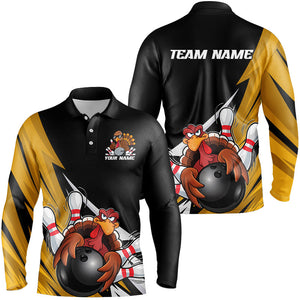 Black And Yellow Custom Funny Turkey Bowling Team Shirts For Men, Thanksgiving Bowling Outfit IPHW7876