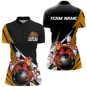 Black And Yellow Custom Funny Turkey Bowling Team Shirts For Women, Thanksgiving Outfit IPHW7876