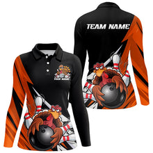 Load image into Gallery viewer, Black And Orange Custom Funny Turkey Bowling Team Shirts For Women, Thanksgiving Outfit IPHW7877