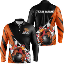 Load image into Gallery viewer, Black And Orange Custom Funny Turkey Bowling Team Shirts For Men, Thanksgiving Bowling Outfit IPHW7877