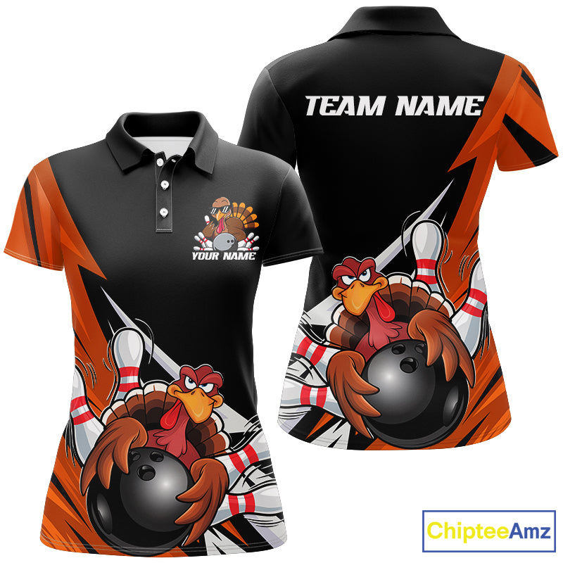 Black And Orange Custom Funny Turkey Bowling Team Shirts For Women, Thanksgiving Outfit IPHW7877