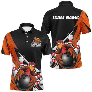 Black And Orange Custom Funny Turkey Bowling Team Shirts For Men, Thanksgiving Bowling Outfit IPHW7877