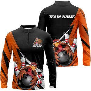 Black And Orange Custom Funny Turkey Bowling Team Shirts For Men, Thanksgiving Bowling Outfit IPHW7877