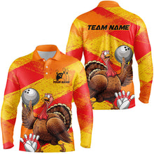 Load image into Gallery viewer, Orange And Yellow Custom Funny Turkey Bowling Shirts For Men, Thanksgiving Bowling Team Outfits IPHW7882