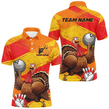 Load image into Gallery viewer, Orange And Yellow Custom Funny Turkey Bowling Shirts For Men, Thanksgiving Bowling Team Outfits IPHW7882