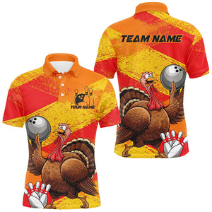 Orange And Yellow Custom Funny Turkey Bowling Shirts For Men, Thanksgiving Bowling Team Outfits IPHW7882